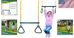 Large 20″ Trapeze Swing Bar with Gymnastic Rings