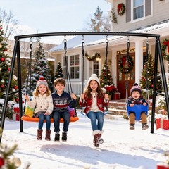 500lb Metal Swing Set Playground with 3 Swings Heavy Duty A-Frame Stand Backyard