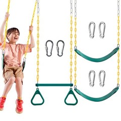3 Pk Assorted Swing Set,Including 1 Gym Rings Trapeze Swing Bar and 2 PCS Swings