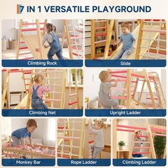 7-in-1 Indoor Kids Wooden Climber Playset: Jungle Gym for Toddlers & Playground