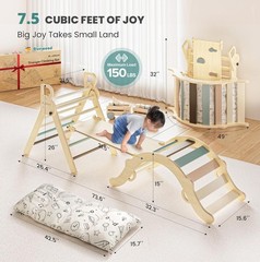 BlueWood Pikler Triangle Set with Cushion, 8-in-1 Climbing Toys for Toddlers, Mo