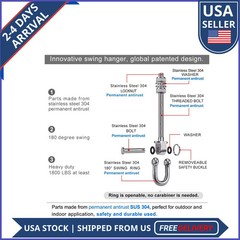 6 Pack M10 Heavy Duty Swing Hangers Stainless Steel 1800lb Capacity for Hammocks