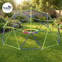 10FT Climbing Dome with Saucer Swing, Outdoor Dome Climber Supports 1000LBS, Rus