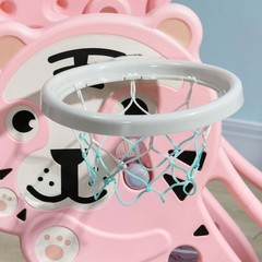 2 in 1 Toddler Slide for Indoor with Basketball Hoop Pink