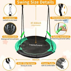40-Inch Round Saucer Tree Swing for Backyard Fun,Heavy-Duty Steel Frame with …
