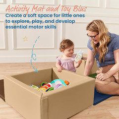 Softzone Play Patch Activity Mat and Toy Bins, Beginner Playset, Earthtone, 6-Pi