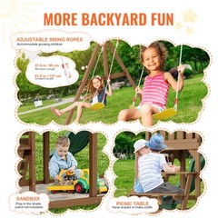 Wooden Swing Set 10 IN 1 Outdoor Playground Sets 6 FT Slide Upper Fort