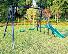 KLB Sport A-Frame Metal Swing Set w/ Slide (Blue,Green)