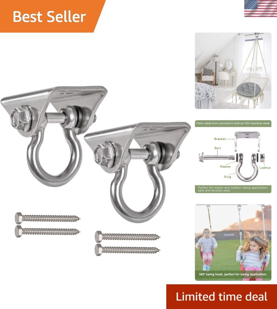 Set of 2 Heavy Duty 180° Swing Hangers, Stainless Steel Swing Hook for Ceilin…