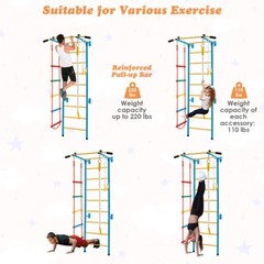 5 in 1 Kids Indoor Gym Stall Bars Set Steel Home Swedish Ladder Wall Set Yellow