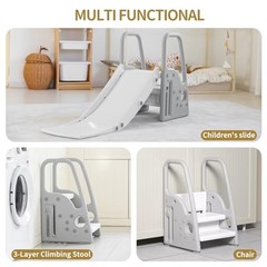 3 in 1 Toddler Large Play Climber Slide PlaySet with Extra Long Slipping Gray