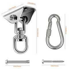 Hammock Hanging Kit, Stainless Steel Hammock Hooks Heavy Duty Hardware 360°Ro…