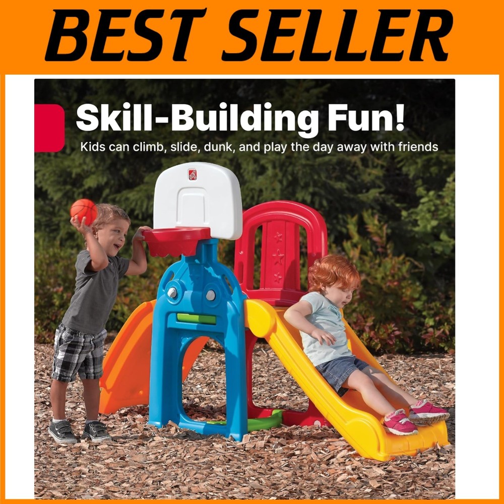 Colorful Backyard Playset with Slide and Climbing Wall