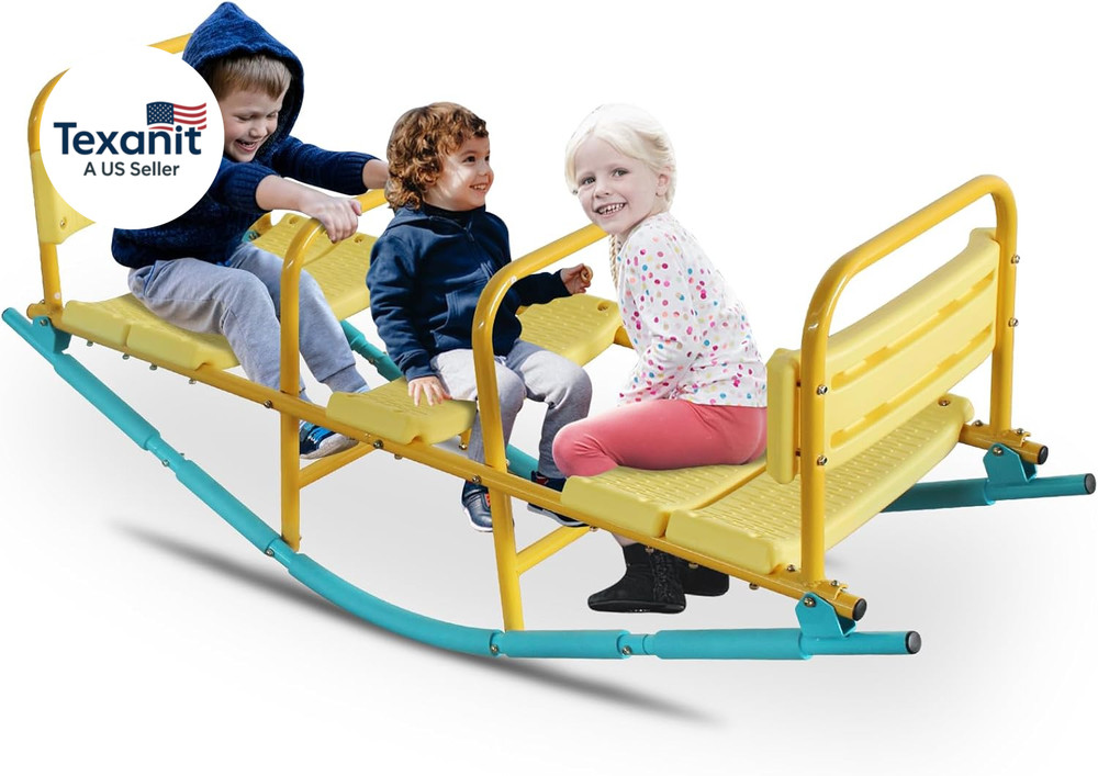 Children’S Teeter Totter Seesaw, 3-Person Metal Seesaw, 2-In-1 Indoor and Outdoo