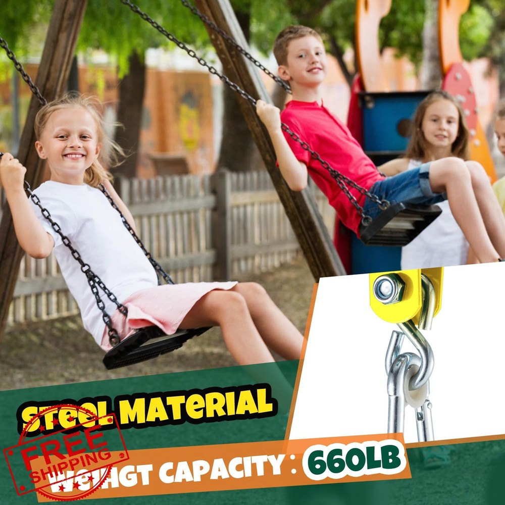Dunzy 4Pcs Yellow Metal Swing Set Hooks, Hanger Brackets Attachment Kit