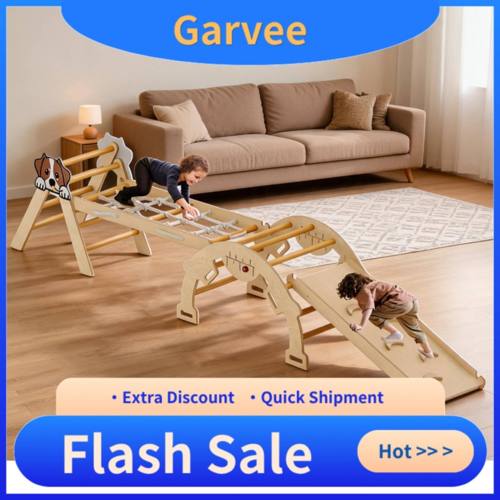 For Ages 1-3 Toddler Indoor Activity This 4-in-1 Wooden Climbing Frame Triangle