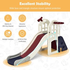 6-In-1 Large Slide for Kids Toddler Climber Slide Playset w/ Basketball Hoop