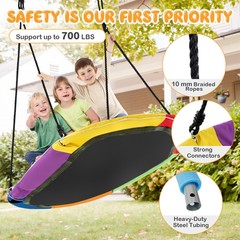 60″ Saucer Swing w/ LED Lights 700 LBS Platform Tree Swing w/ Adjustable Ropes
