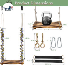2026 Upgraded Wooden Swing Seat, 18″X 8″, Hanging Tree Swing for Adults & Kids,