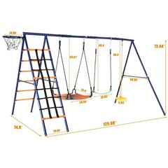 Outdoor Kids Swing Set W/3 Seats Swing Set for Backyard 550lbs Capacity A-Frame