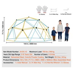 VEVOR Climbing Dome 12FT Geometric Dome Climber Jungle Gym for Kids 3-10 Years
