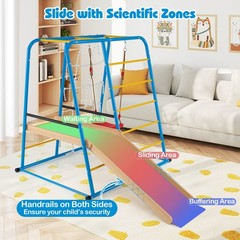 6-in-1 Indoor Jungle Gym with Slide Swing Monkey Bars Climbing Ladder Rope Wall