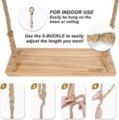 Hanging Wooden Swing 24″x 8″x 1.2″ Tree Swing Adults & Kids W/ 500lbs Load