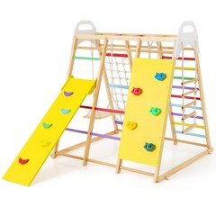 8-in-1 Jungle Gym Playset, Wooden Climber Play Set w/ Monkey Bars Colorful