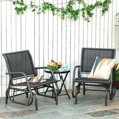 Patio Glider Chair Set: Powder-Coated Steel, Mesh Backrest & Seat, 264lb