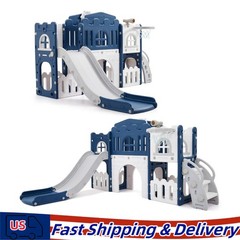 8 in 1 Toddler Slide Kids Climber Playset Indoor Outdoor Slide Playset Blue