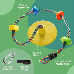 Tree Swing for Kids – Single Disc Seat and Rainbow Climbing Rope Set W/Carabiner