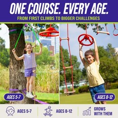 Ultimate Ninja Warrior Obstacle Course for Kids – 2×55 Ft Slackline, Climbing Ne