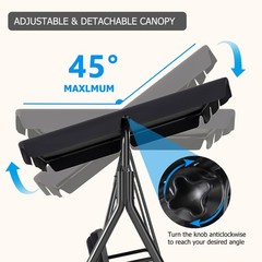 3-Seat Patio Swing Chair Outdoor Porch Swing with Adjustable Canopy