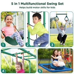 Large Metal Swing Set Backyard Playground Set Swings Set for Kids Outdoor 2 Seat