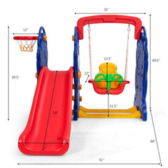 3-In-1 Toddler Climber and Swing Playset with Basketball Hoop
