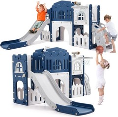 8 in 1 Toddler Climber Slide Playset Outdoor Indoor Slide Playset for Kids, Blue