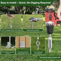 Swing Set Anchors 20″ – Heavy Duty Ground Anchors Screw in with L-Brackets & Dri