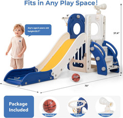 Toddler Slide, Outdoor Indoor Slide for Toddlers 1-3, Freestanding Slides with B