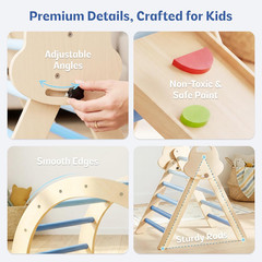 8-In-1 Wooden Climbing Set for Toddlers with Cushion, Foldable Montessori Indoor