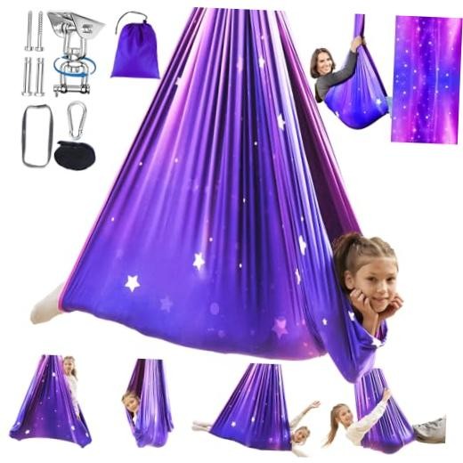 Sensory Swing for Kids Indoor & Outdoor Double Layer Therapy Cuddle Purple