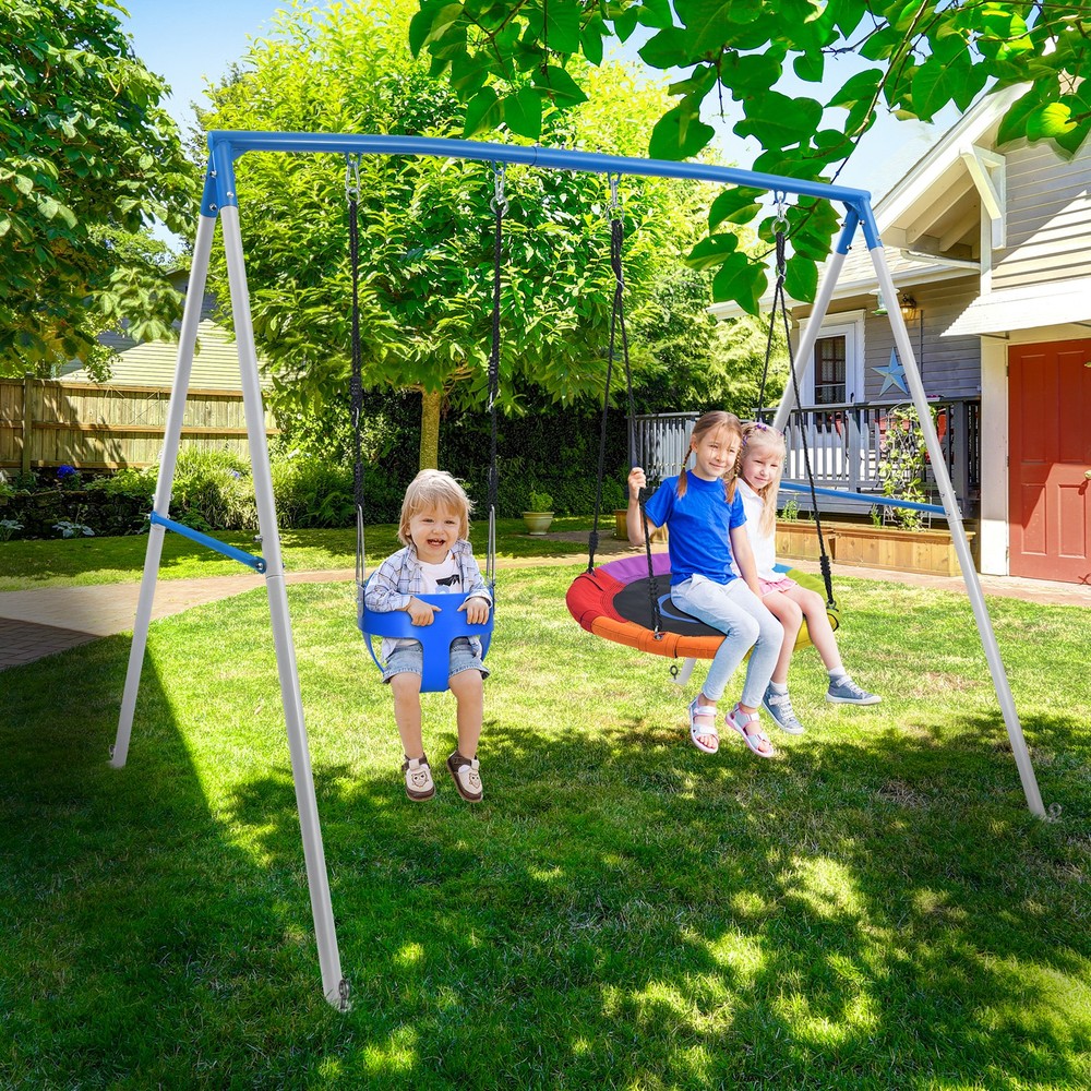 440lbs Metal Swing Set with 2 Swings Heavy-Duty Swing Frame for Backyard Outdoor
