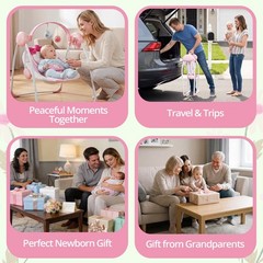 Portable Baby Swing, Pink Electric Infant Swing with 5 Speed Levels, 6 Songs & T