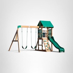 Backyard Discovery Buckley Hill Cedar Wood Swing Set with Wave Medium, Green