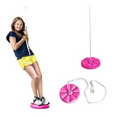 Heavy Duty Disc Tree Swing with Rope for Outdoor Play – Easy DIY Addition Pink