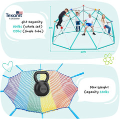 Climbing Dome with Climbing Cargo Net, 10 Ft Dome Jungle Gym with Hammock for Ki