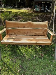 Unique Live Edge Red Cedar Wood Porch Swing with Hand Spliced Rope