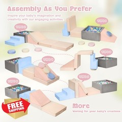 CAMELUS Climbing Blocks Grey Pink 7-Piece