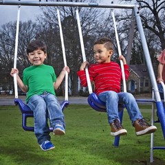 Galvanized Steel Free N’ Swing Play Set with Slide & See-Saw – 7 Child Capacity