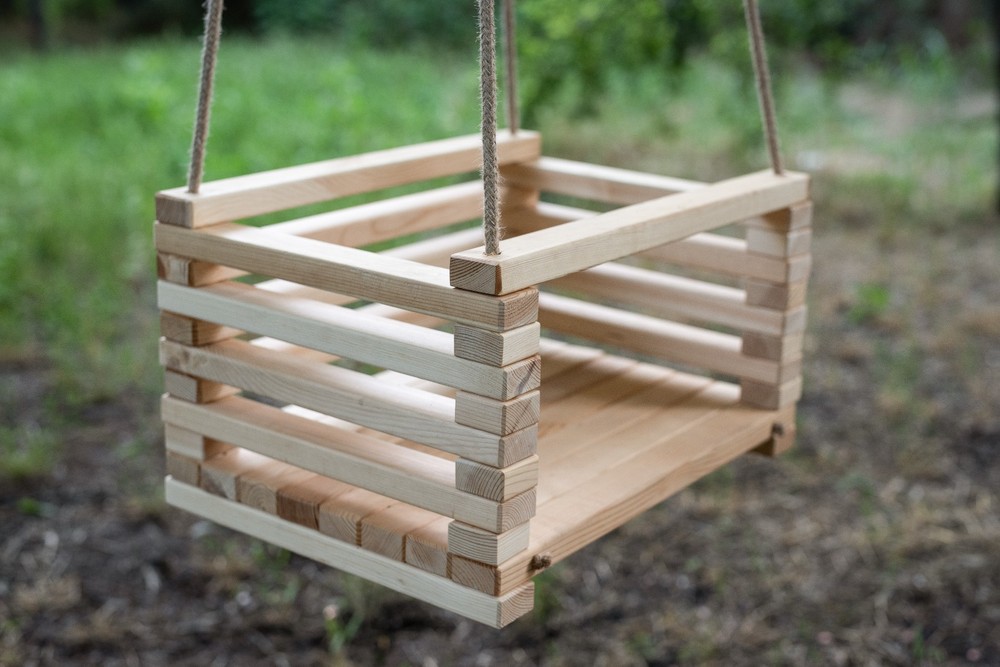 Handcrafted Wooden Kids Swing – Eco-Pine Wood, Hemp Rope, | UV & Rain Resistant
