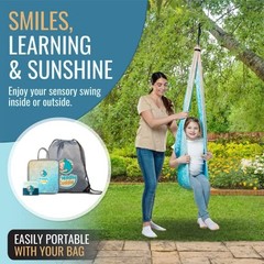Indoor Sensory Swing for Kids or Outdoor – Holds Fuzz Blue and Yellow Design